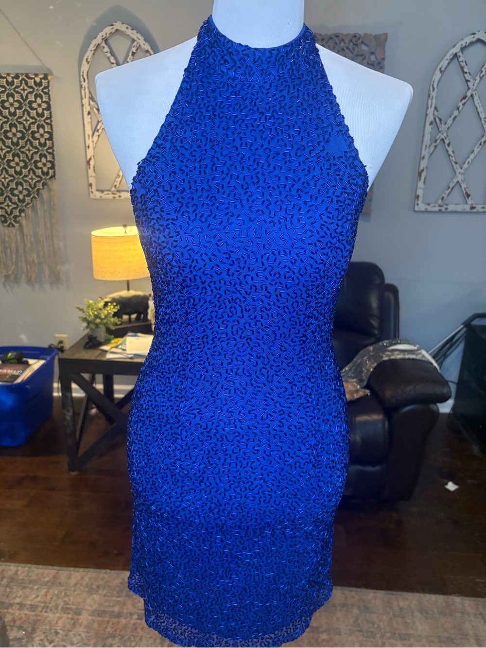 Sherri Hill NWT Royal Blue Halter Sheath Dress - Women Size 2